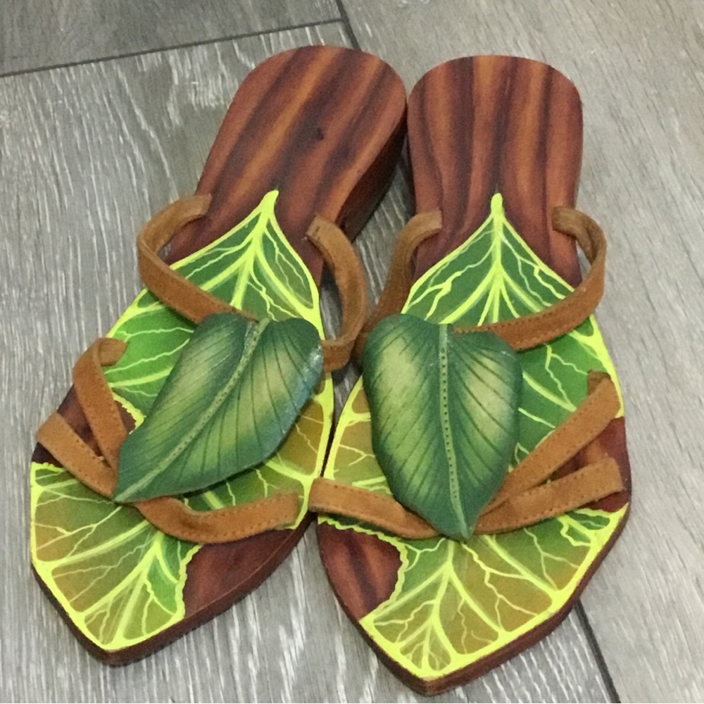 JARGON Whimsical Fairy Core Leaf Sandal Leather Sole size 8